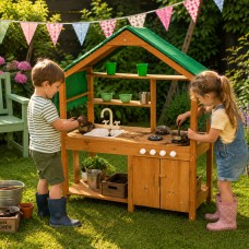 Neo Wooden Outdoor Mud Kitchen for Kids Working Sink Play Stove
